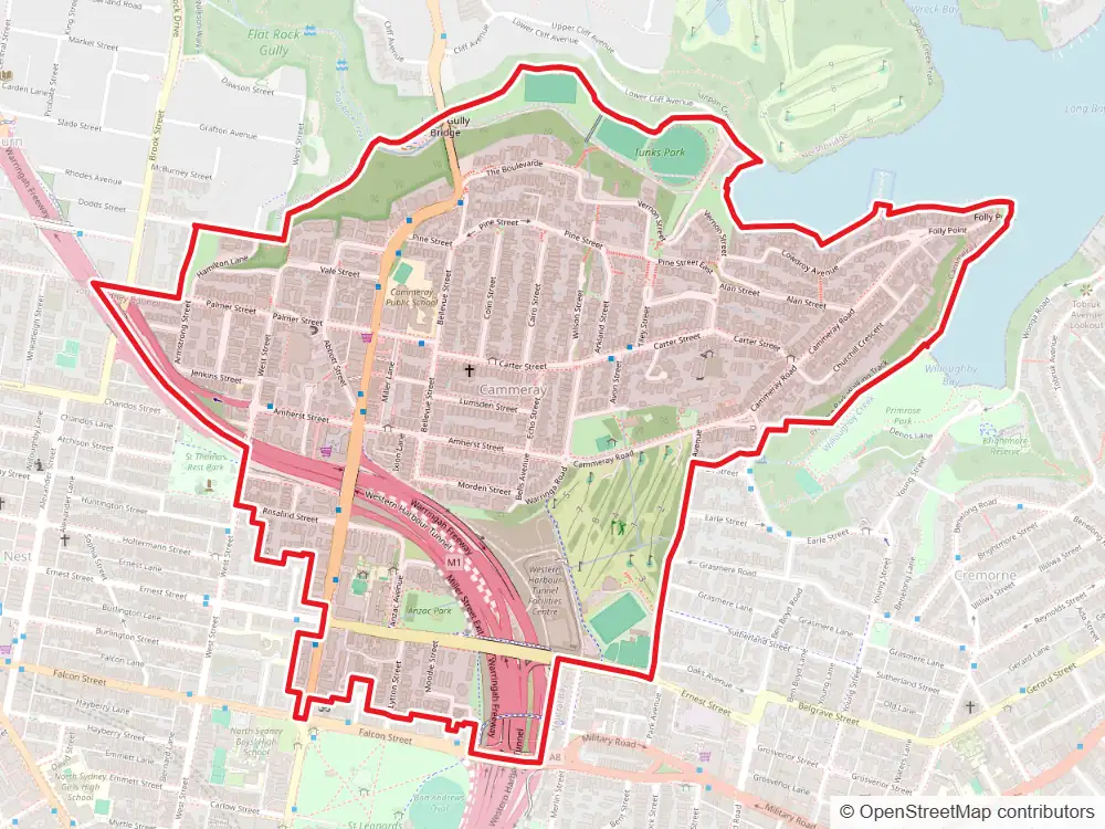 Map of Cammeray with the suburb boundary outlined