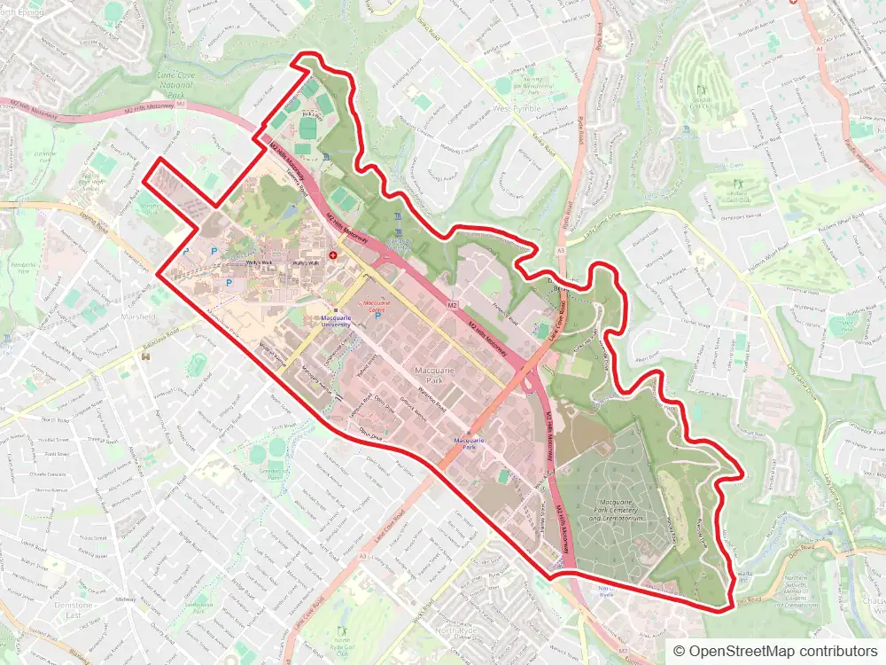 Map of Macquarie Park with the suburb boundary outlined