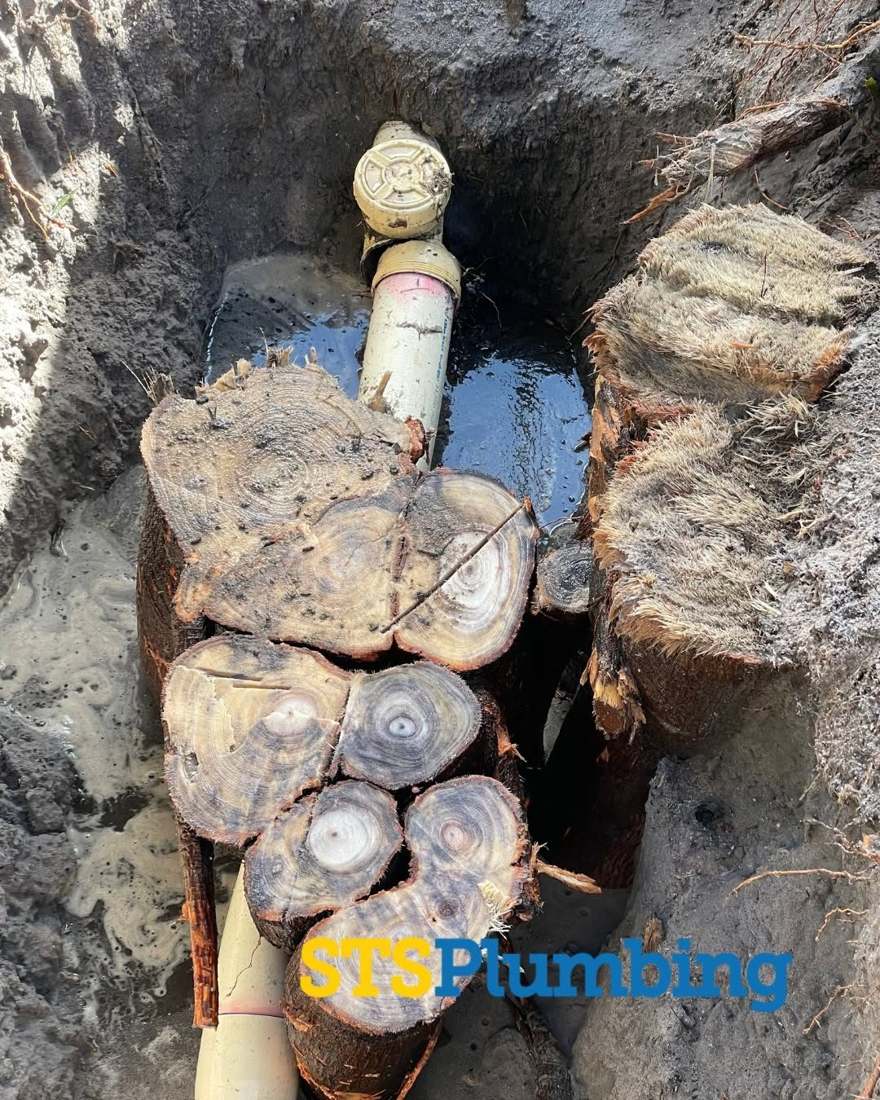 A sewer junction opened up for inspection